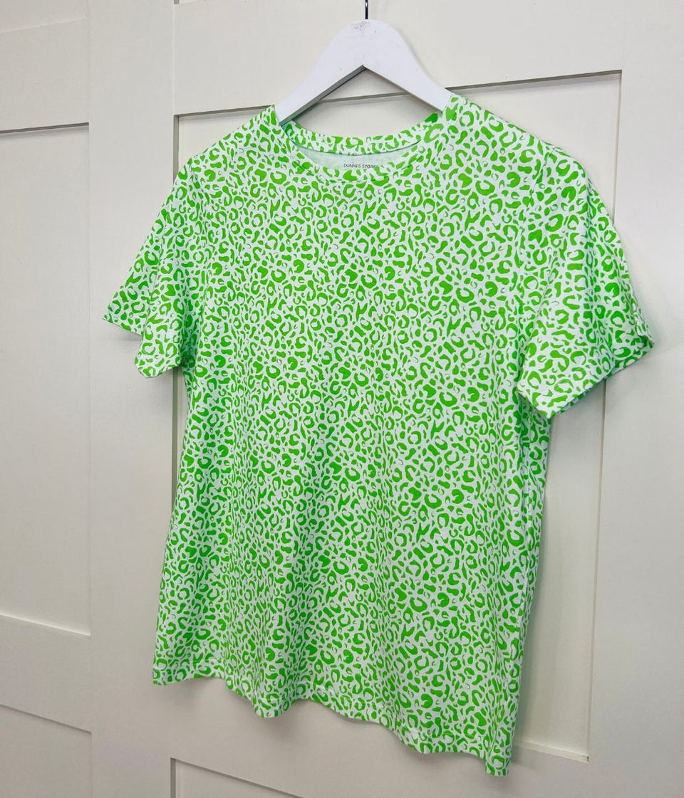 Green Animal Print Straight Fit Cotton Tee