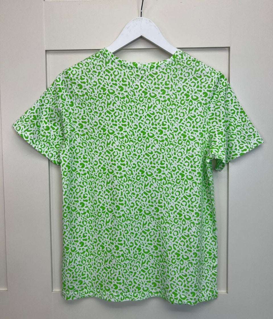 Green Animal Print Straight Fit Cotton Tee
