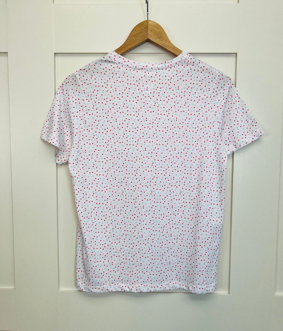 White Spotted Print Straight Fit Cotton Tee