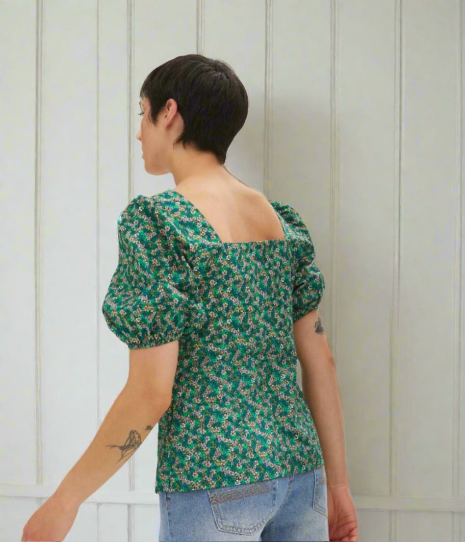 Micro Ditsy Floral Print Green Blouse
