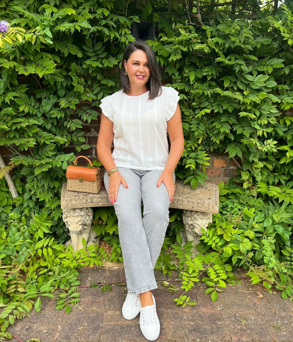 White Frill Sleeve Broderie Anglaise Top