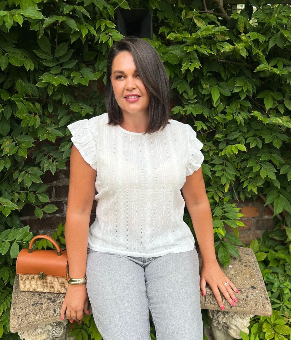 White Frill Sleeve Broderie Anglaise Top