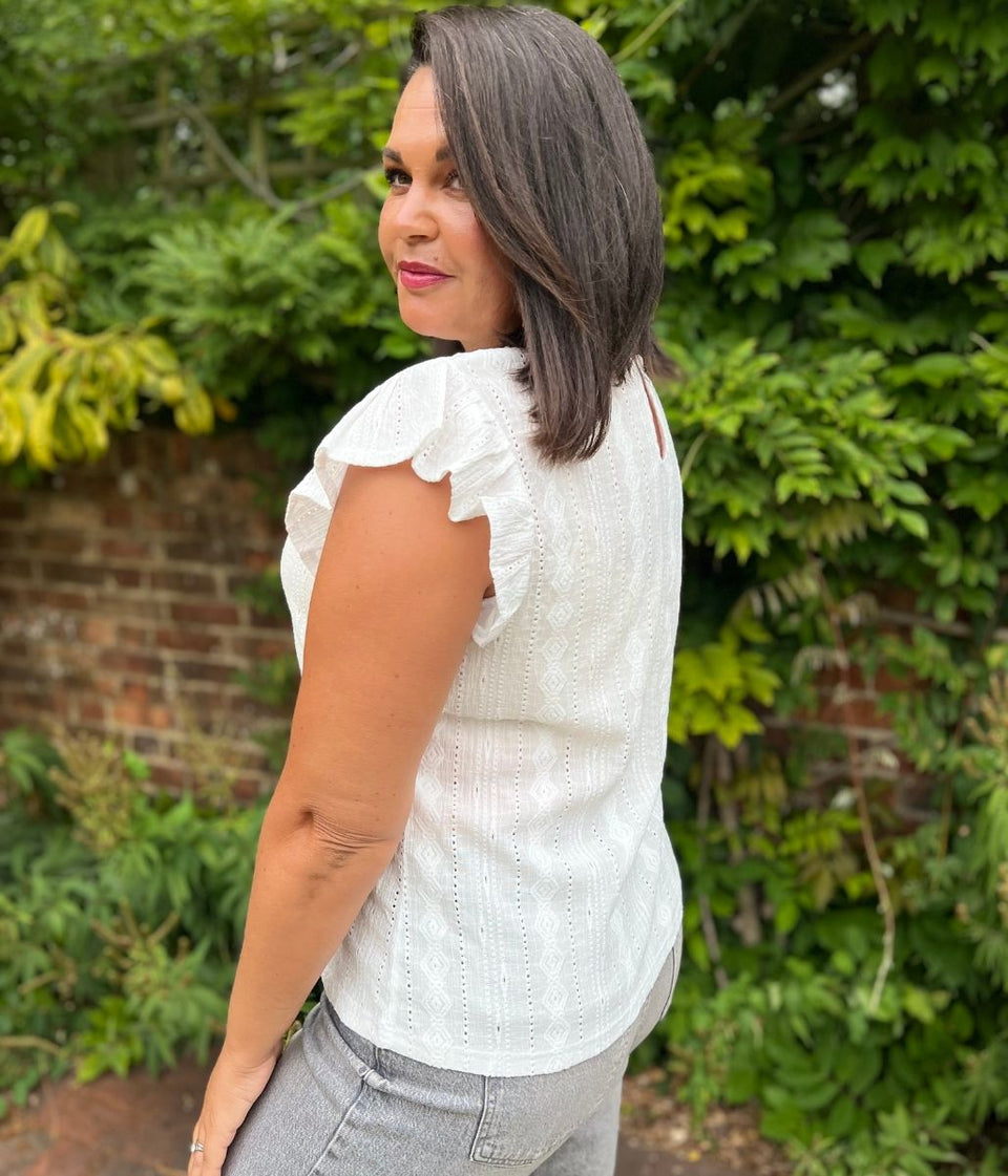 White Frill Sleeve Broderie Anglaise Top