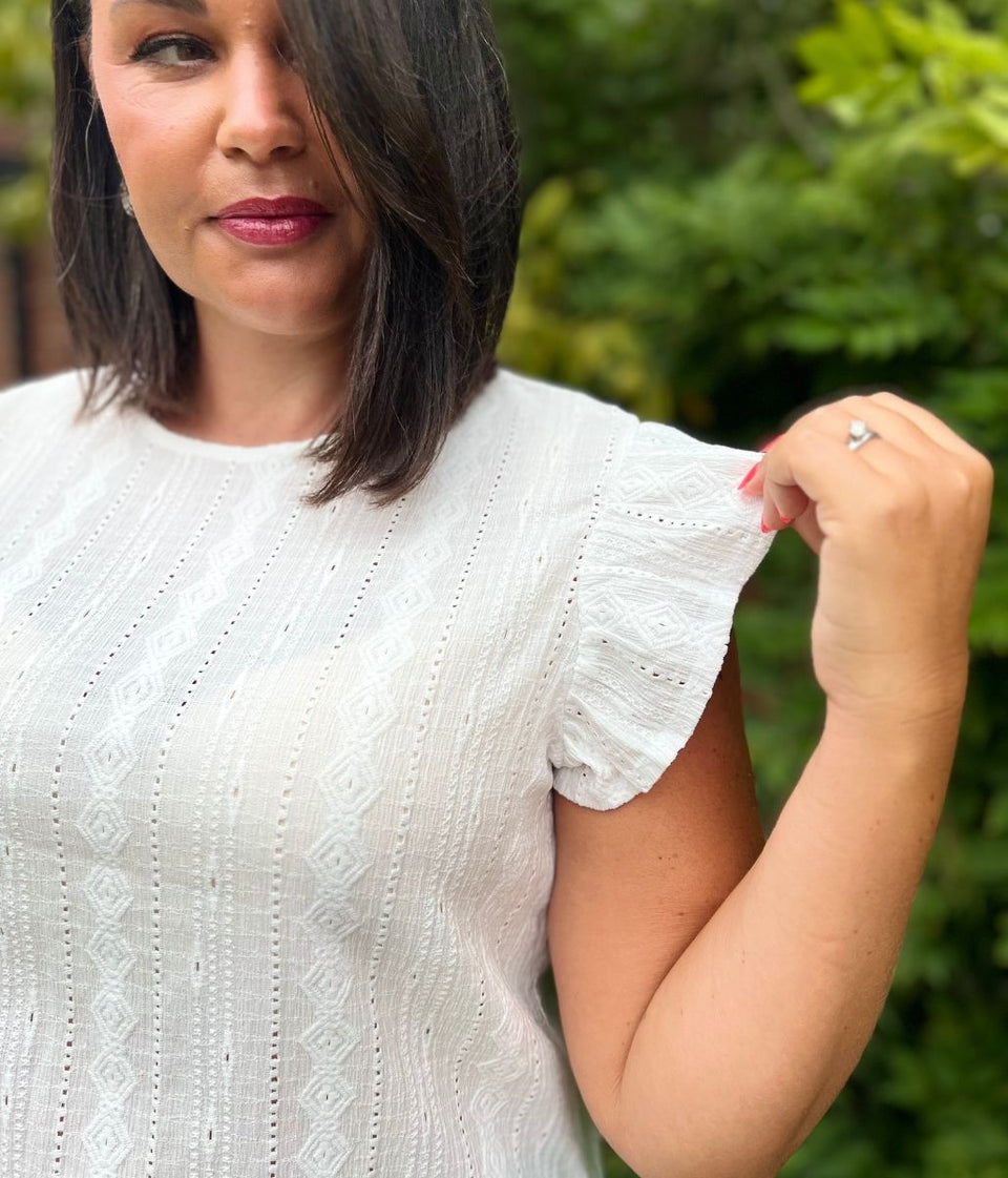 White Frill Sleeve Broderie Anglaise Top