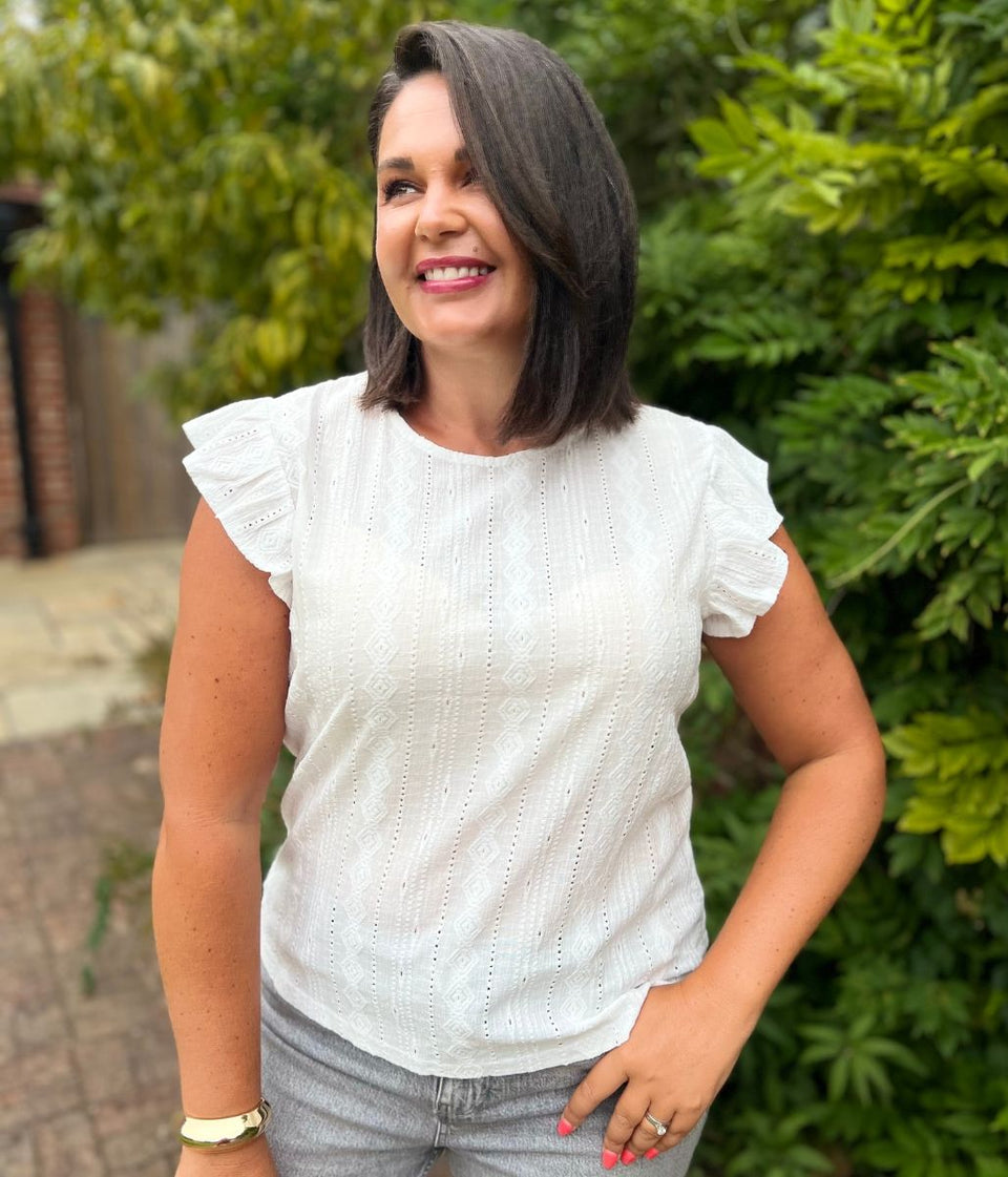 White Frill Sleeve Broderie Anglaise Top