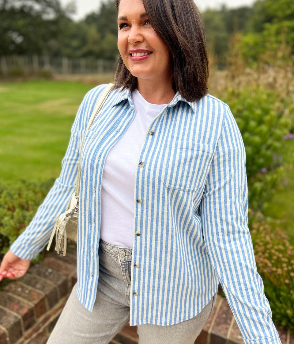 Blue Striped Thick Jersey Shirt