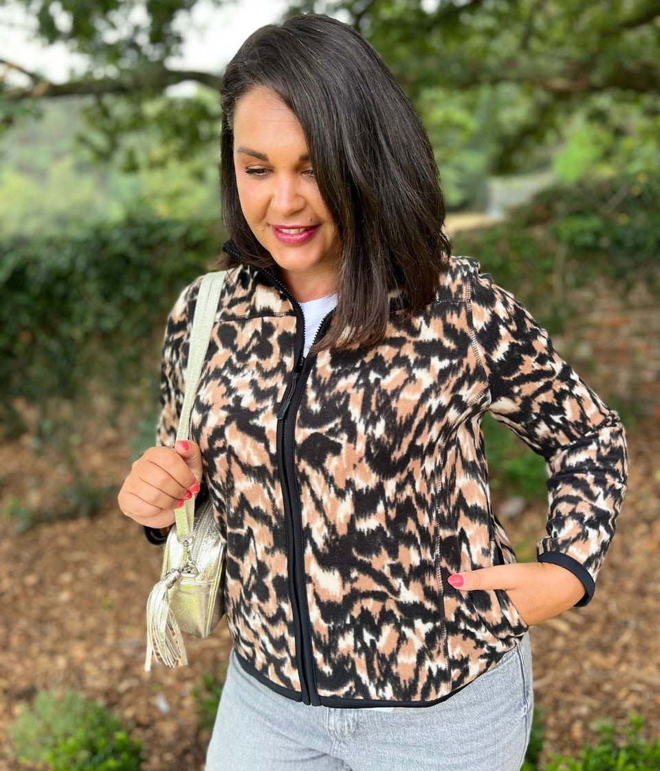 Animal Print Soft Full Zip Fleece