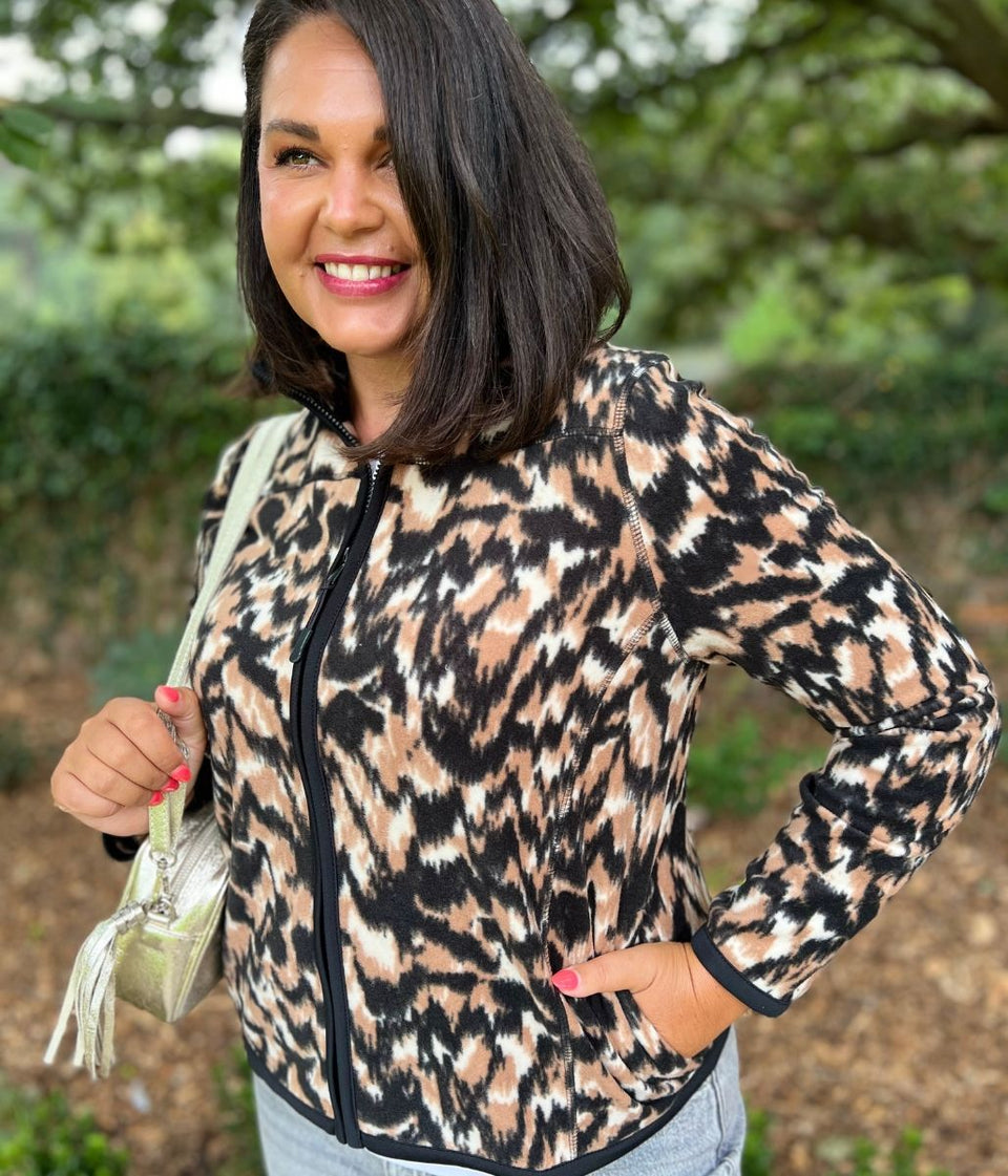 Animal Print Soft Full Zip Fleece