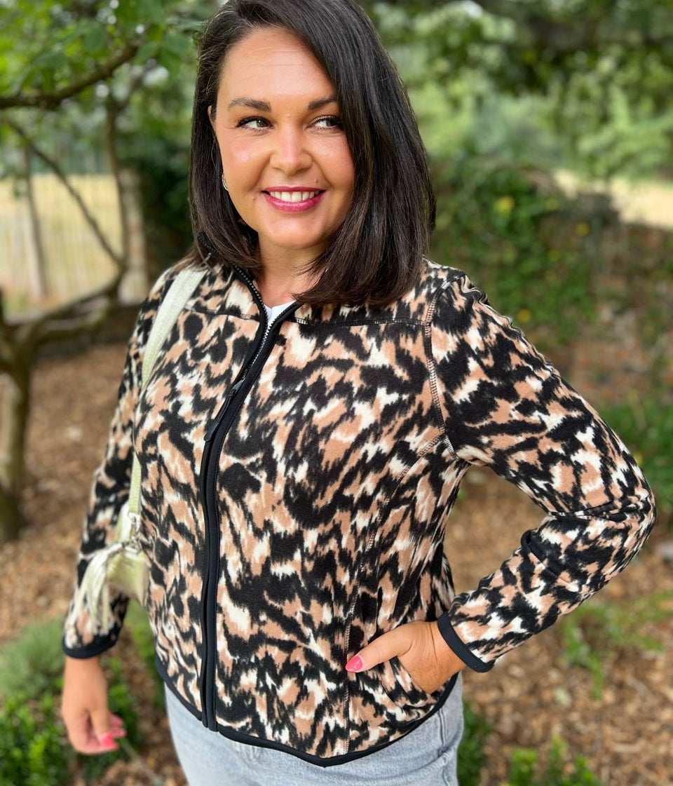 Animal Print Soft Full Zip Fleece