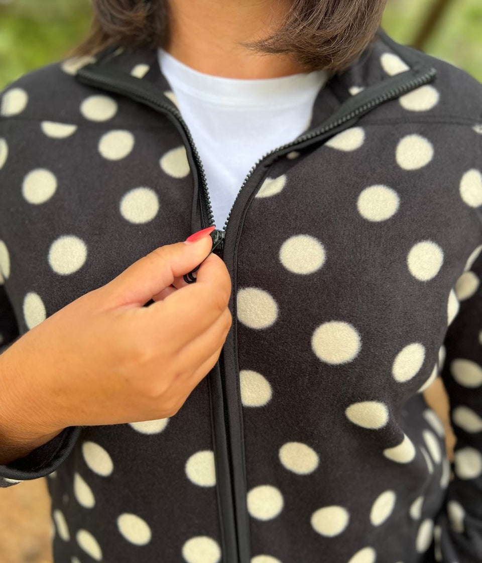 Polka Dot Print Soft Full Zip Fleece