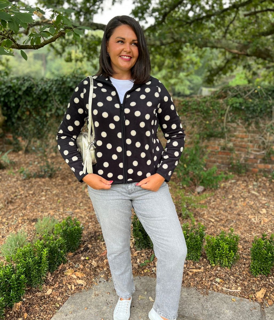 Polka Dot Print Soft Full Zip Fleece