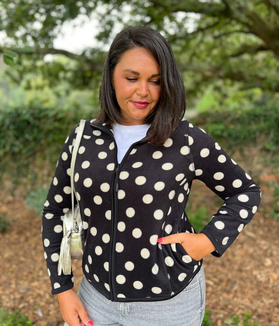 Polka Dot Print Soft Full Zip Fleece
