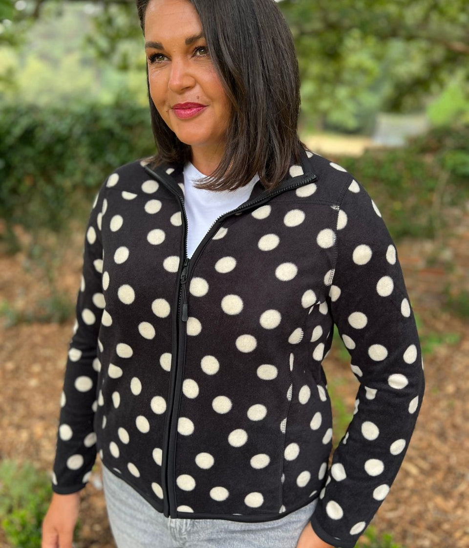 Polka Dot Print Soft Full Zip Fleece