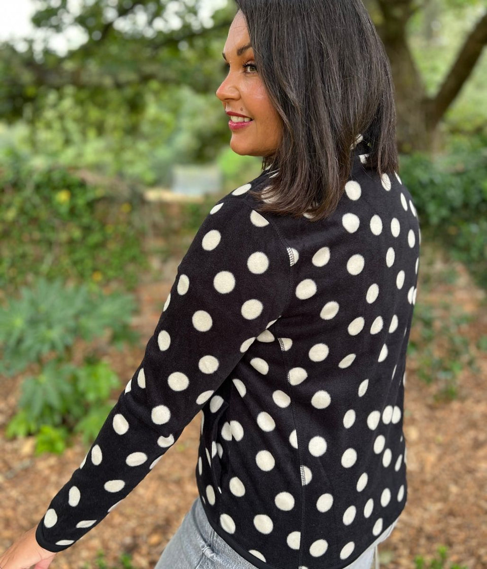 Polka Dot Print Soft Full Zip Fleece