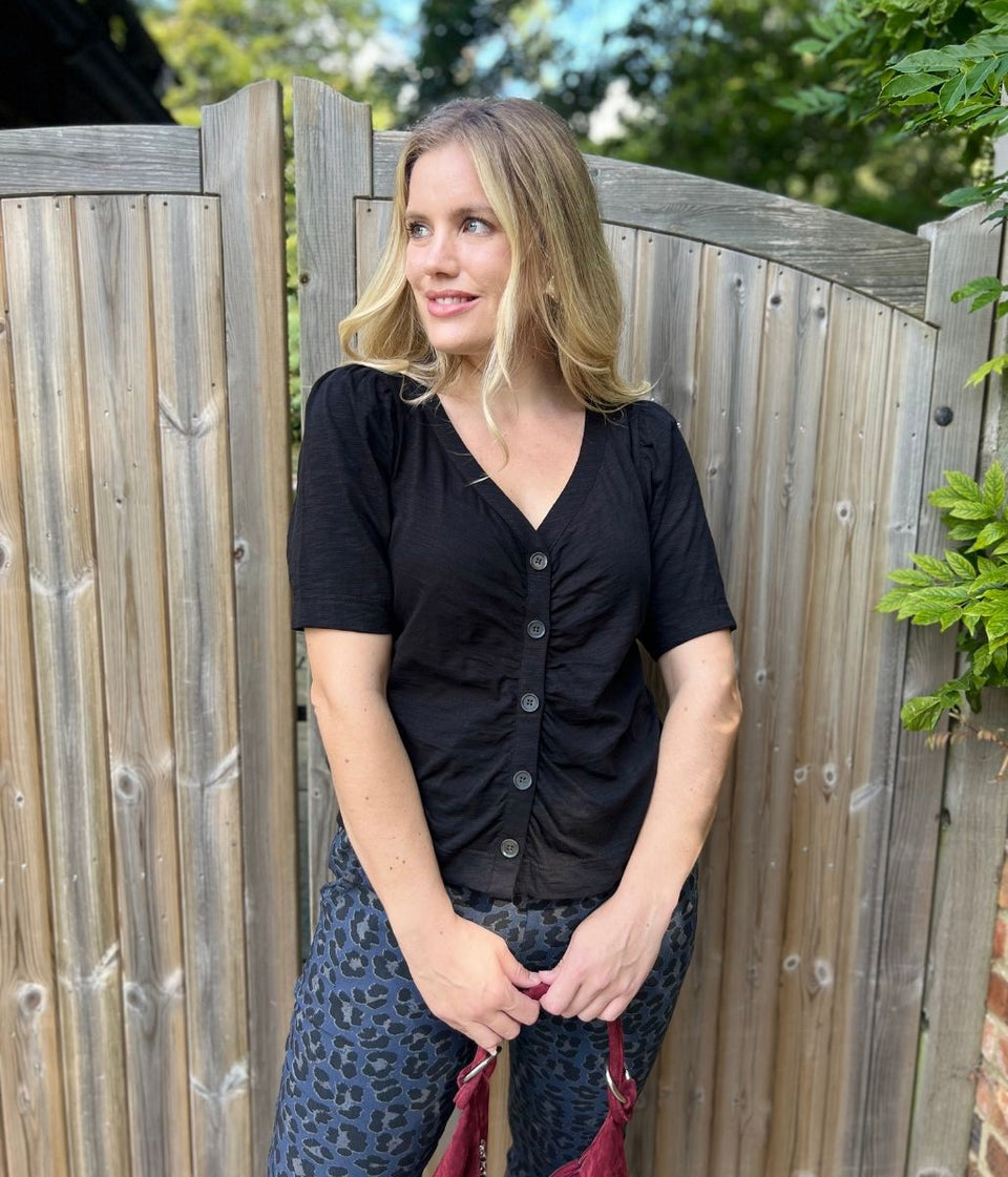 Black Button Through Ruched Top