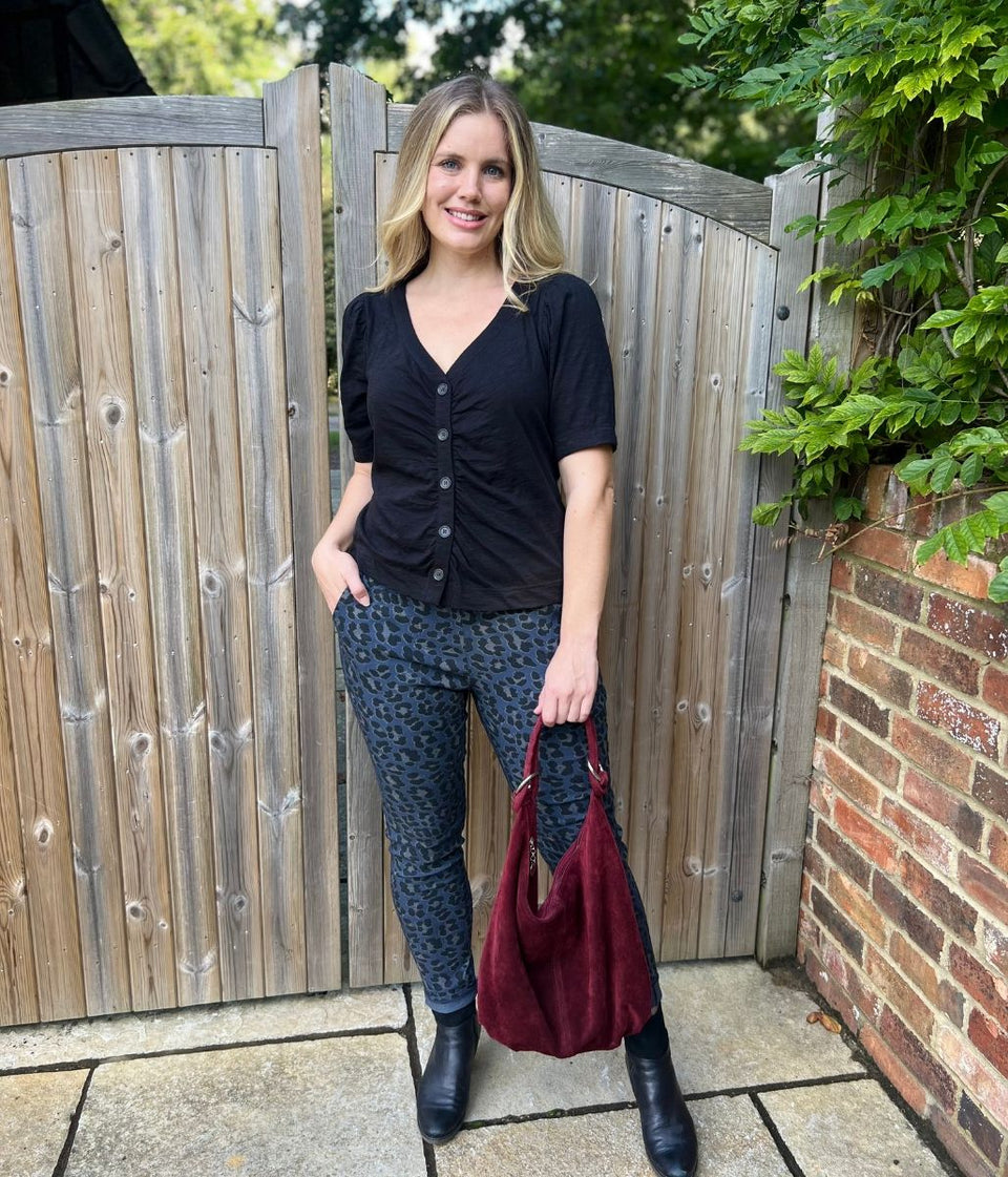 Black Button Through Ruched Top