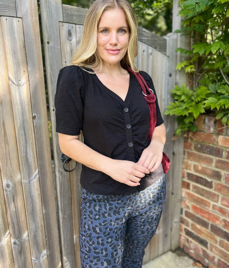 Black Button Through Ruched Top