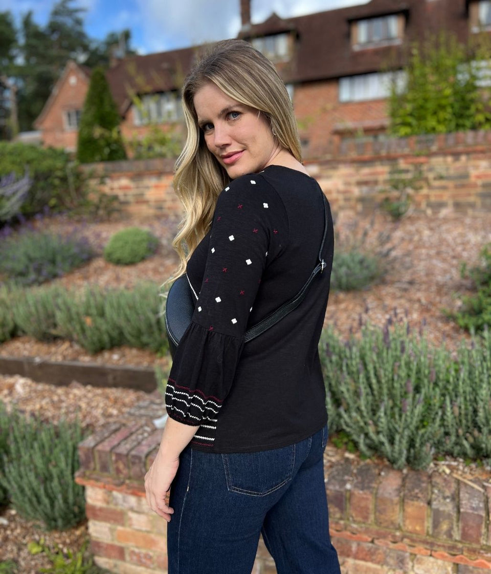 Black Embroidered Long Sleeve Boho Blouse