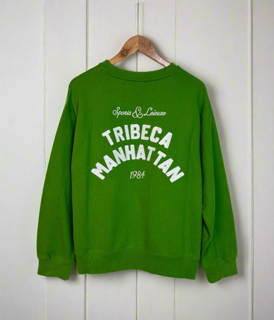 Green Pure Cotton Relaxed Slogan Sweatshirt