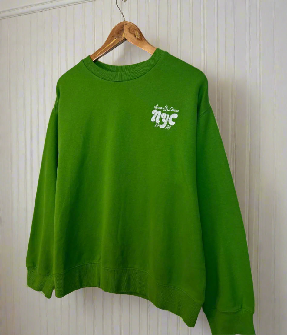 Green Pure Cotton Relaxed Slogan Sweatshirt
