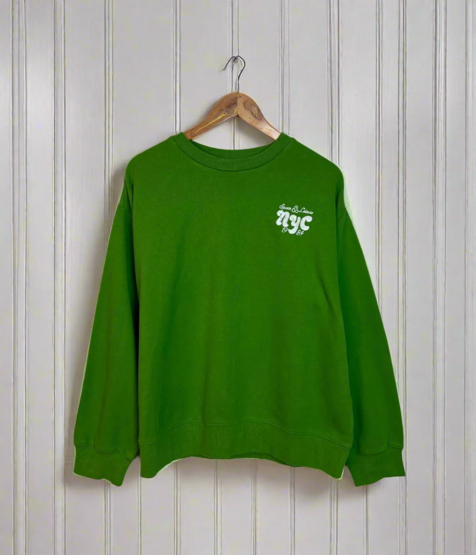 Green Pure Cotton Relaxed Slogan Sweatshirt