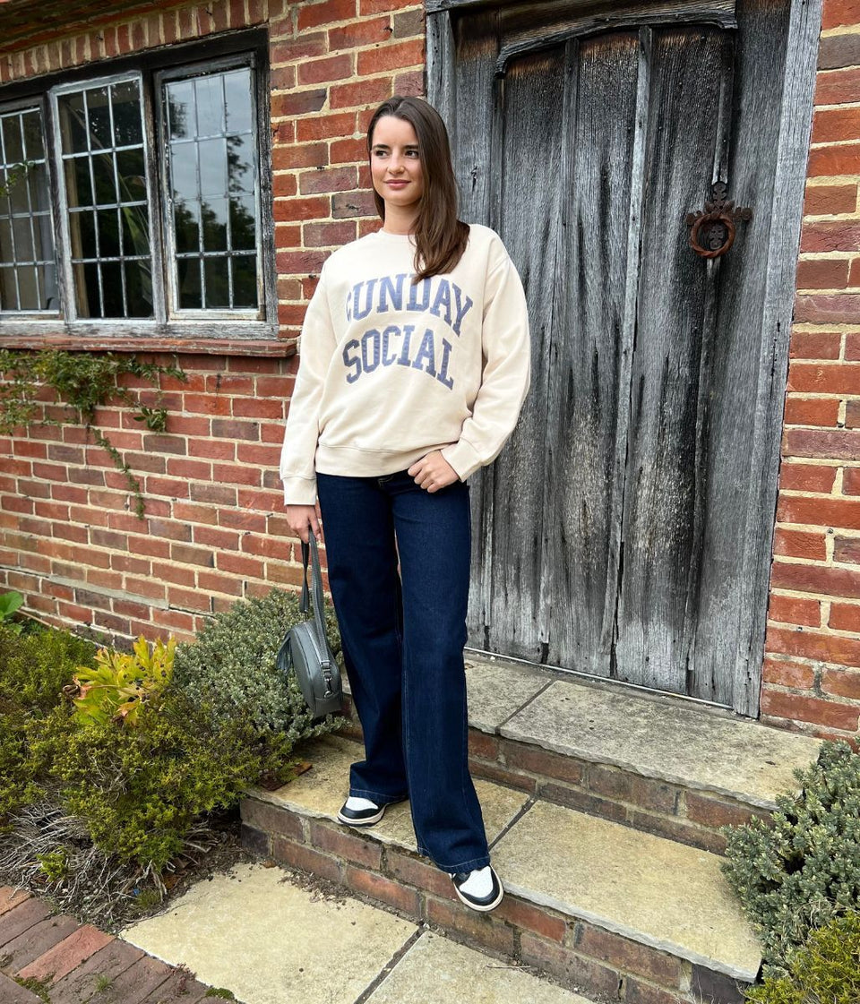 Ecru Pure Cotton Relaxed Slogan Sweatshirt