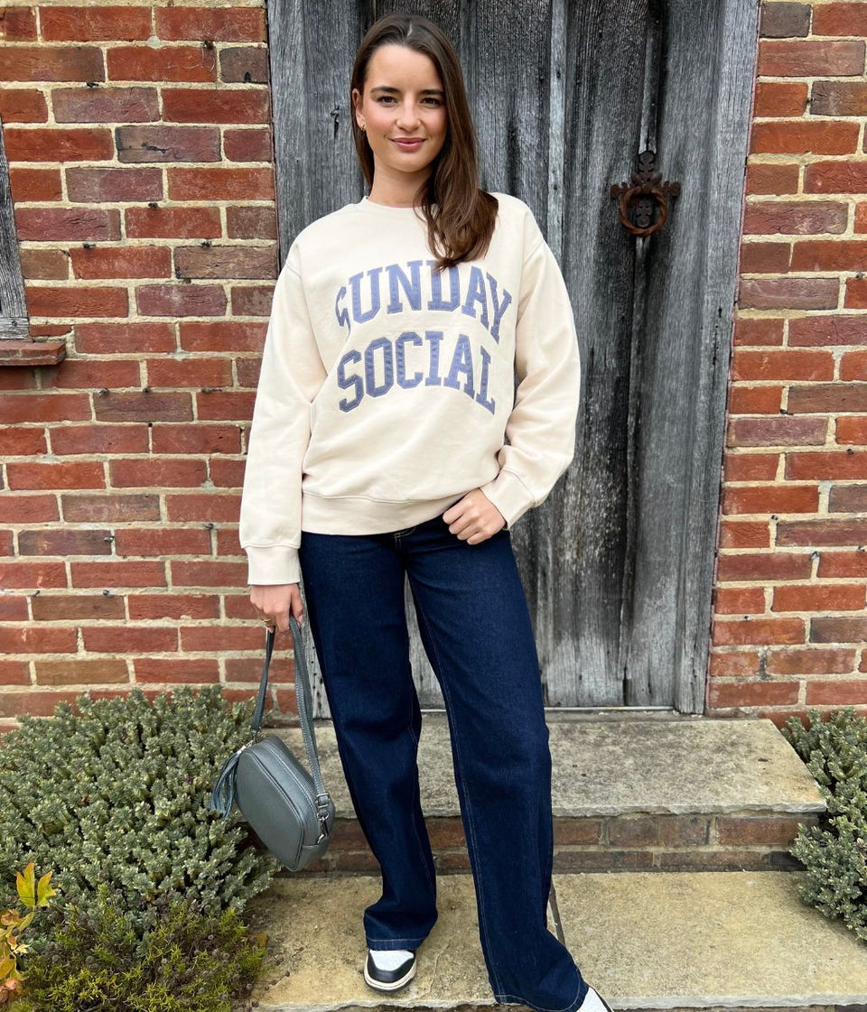 Ecru Pure Cotton Relaxed Slogan Sweatshirt