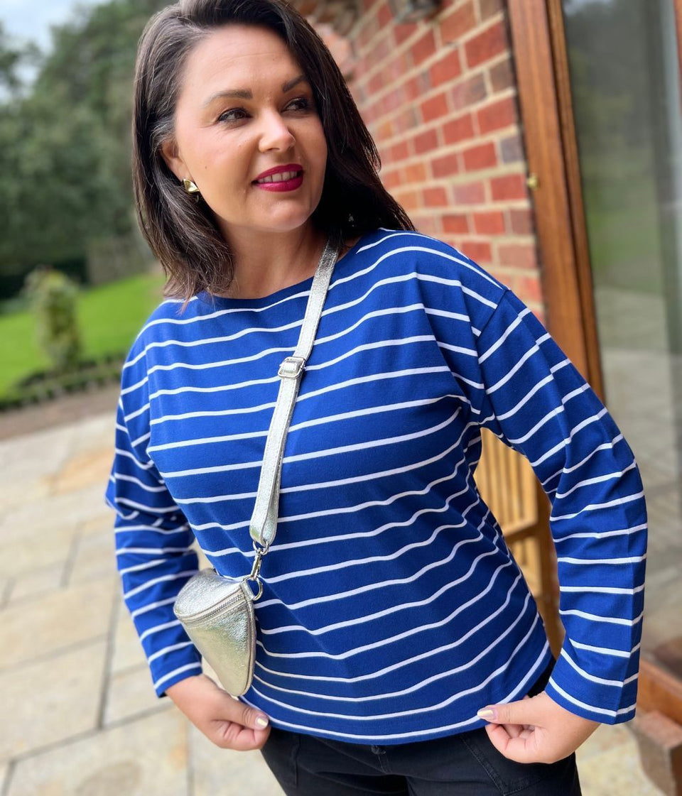 Blue Striped Long Sleeve Cotton Top