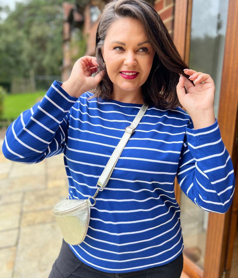 Blue Striped Long Sleeve Cotton Top