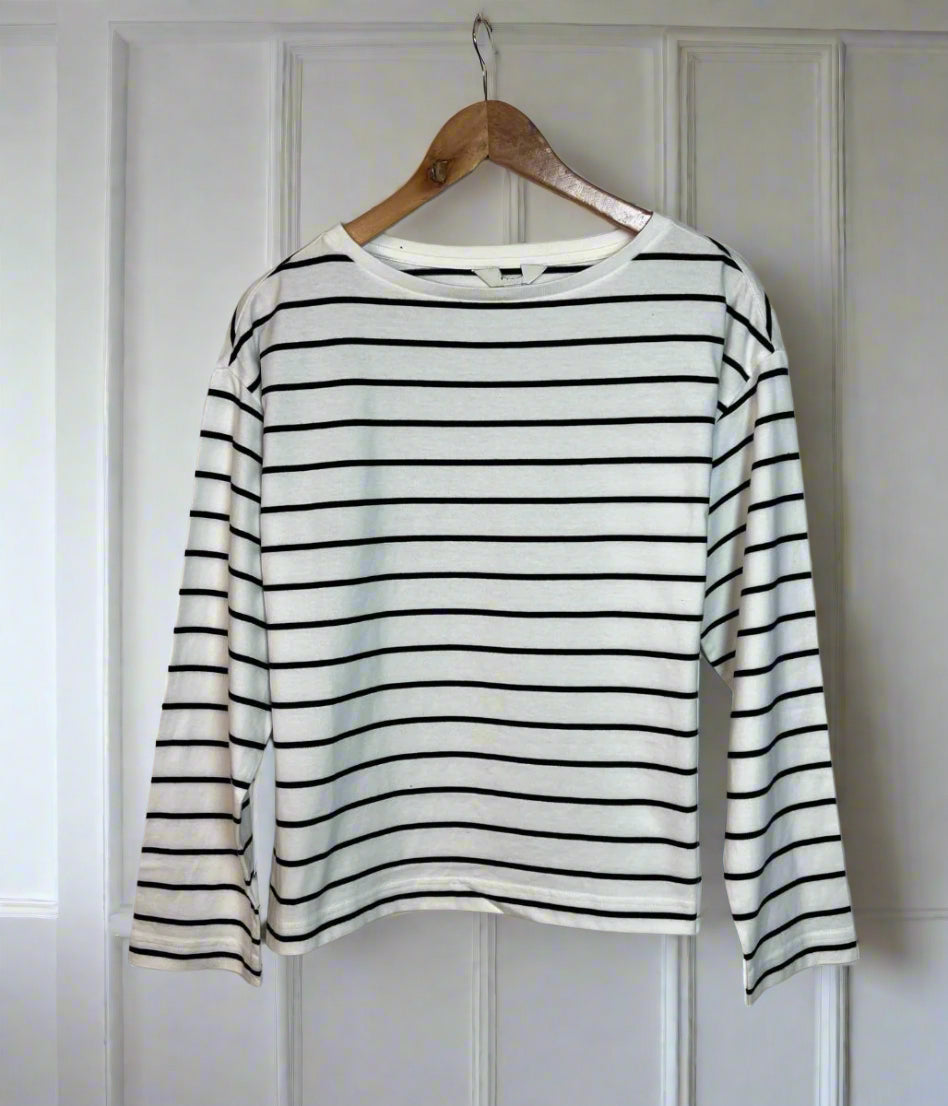 White Striped Long Sleeve Cotton Top
