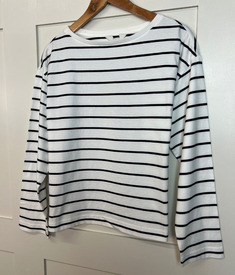 White Striped Long Sleeve Cotton Top