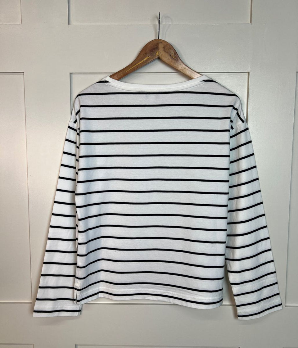 White Striped Long Sleeve Cotton Top