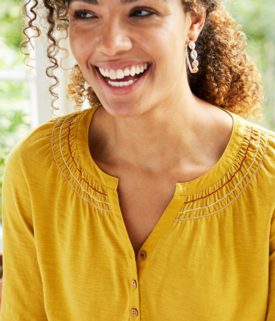 Mistral Mustard Jersey Button Detail Tee