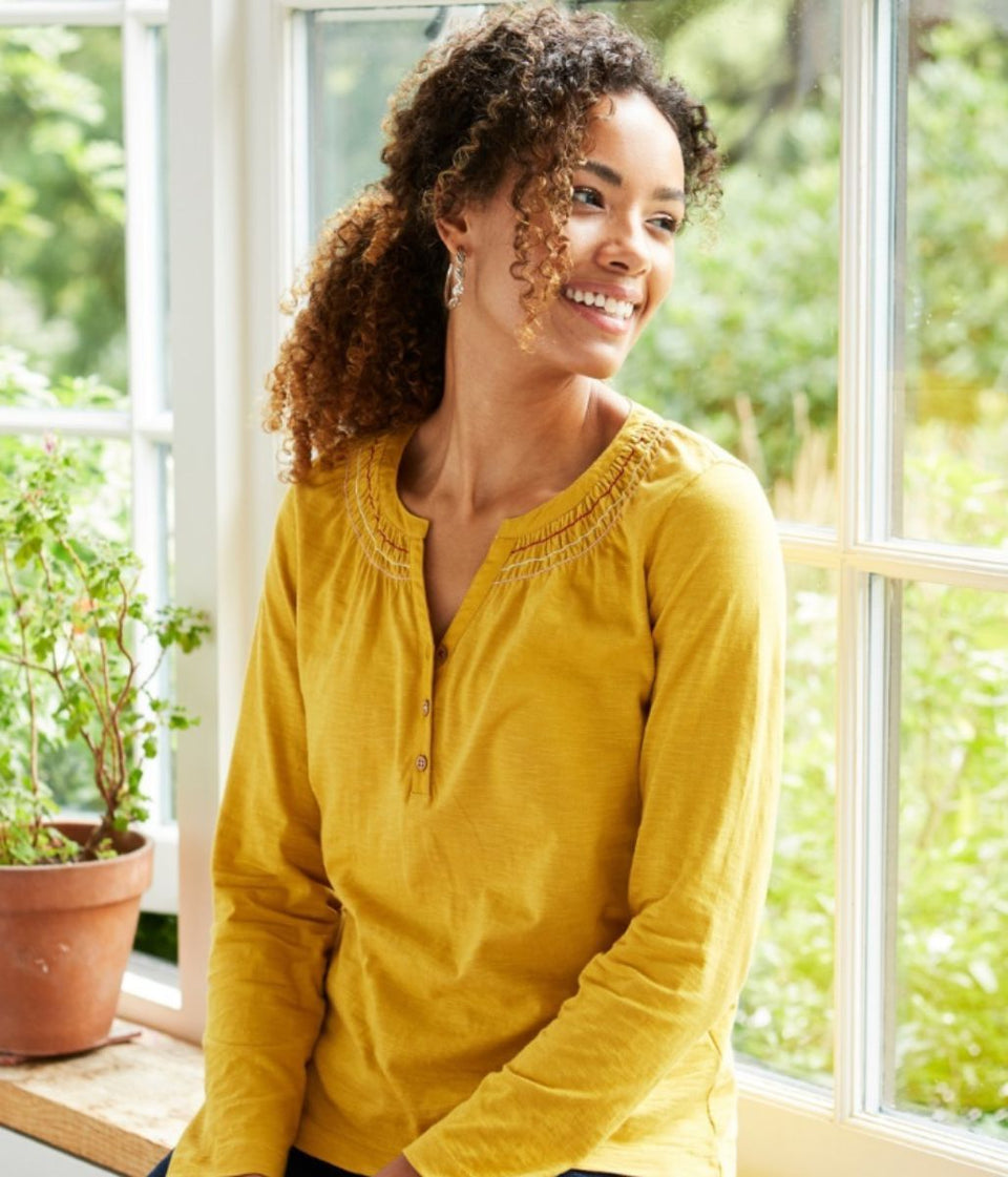 Mistral Mustard Jersey Button Detail Tee