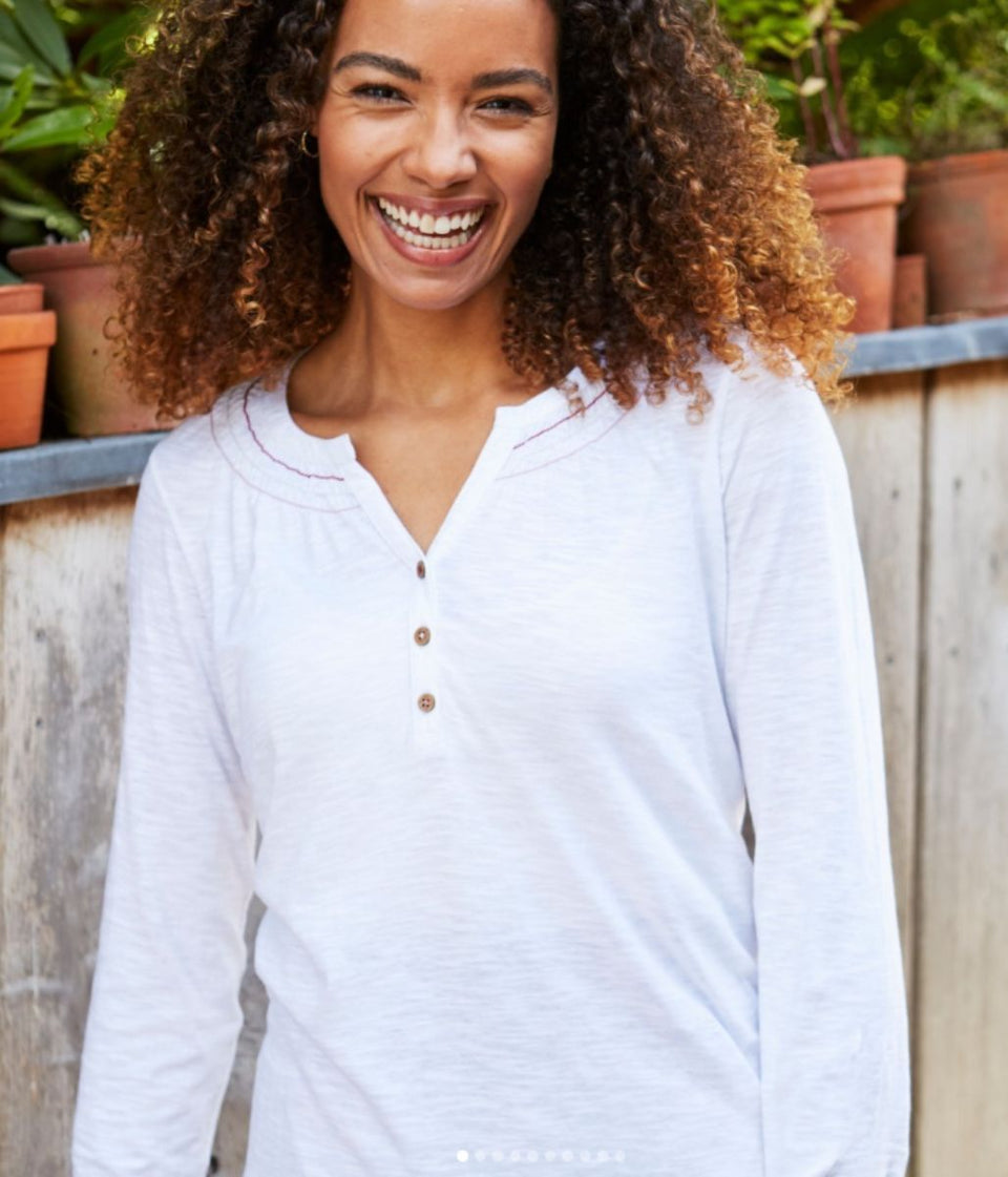 Mistral White Jersey Button Detail Tee