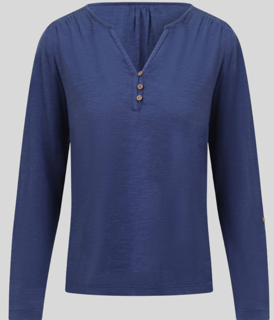 Mistral Navy Smocked Shoulder Top