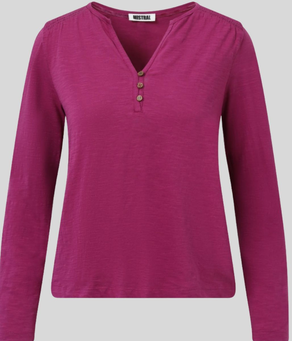 Mistral Magenta Smocked Shoulder Top
