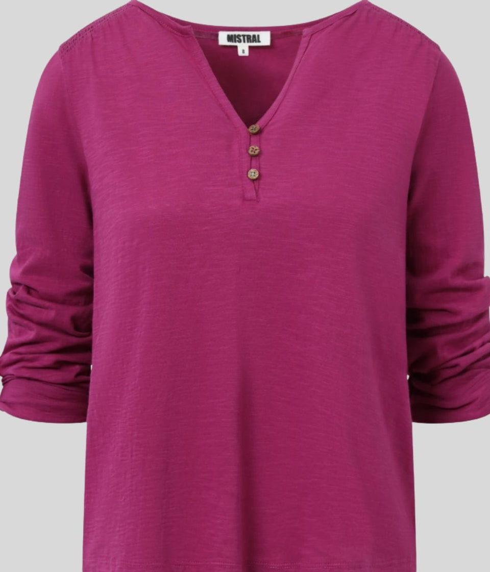 Mistral Magenta Smocked Shoulder Top