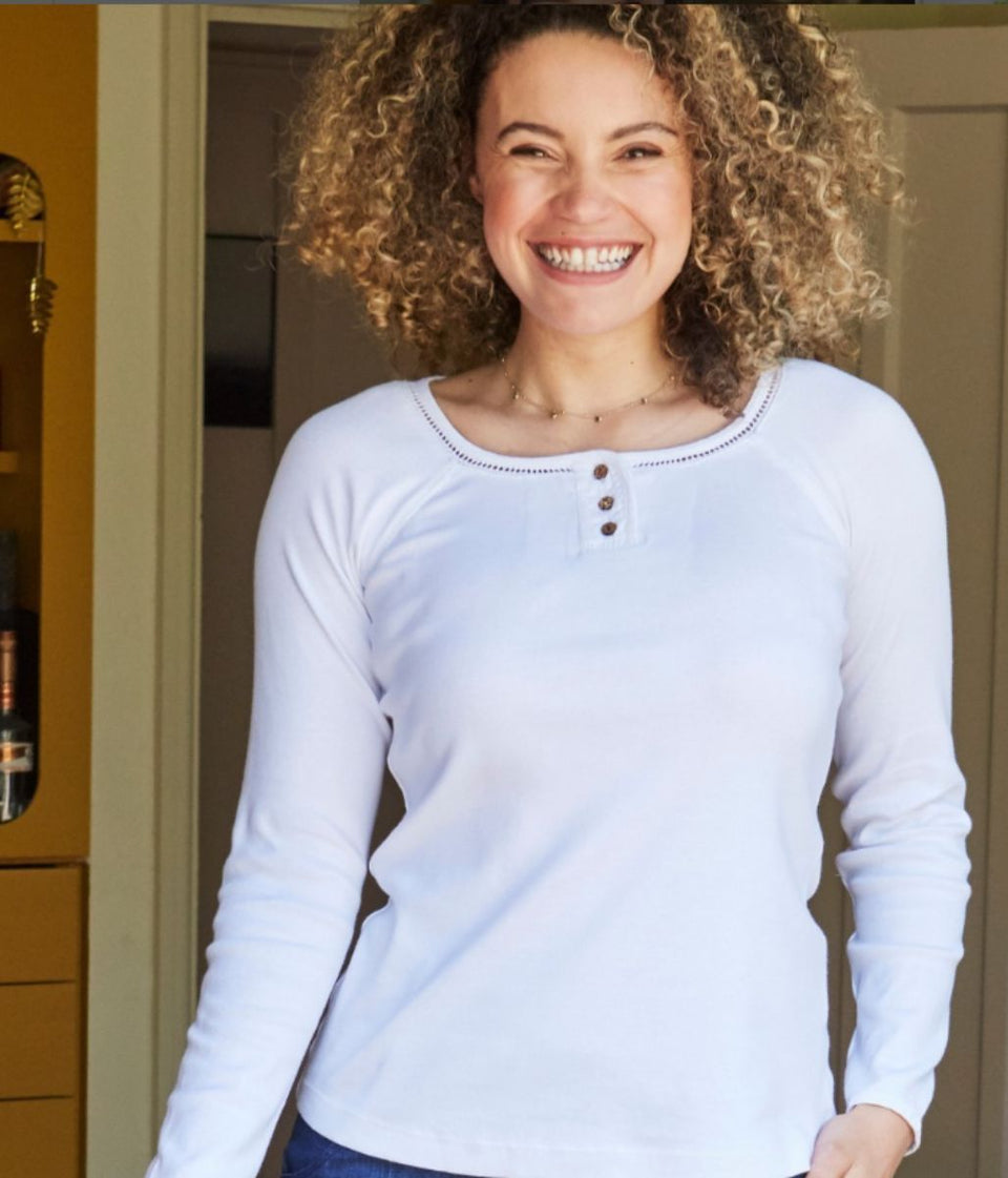 Mistral Ivory Long Sleeve Grandad Top