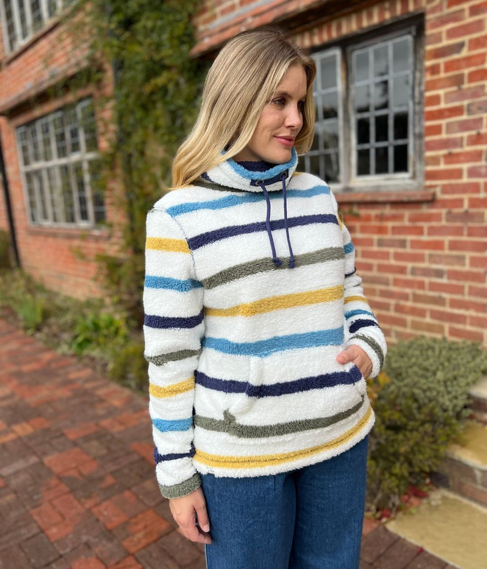 Lazy Jacks Ivory Striped Roll Neck Snug Fleece