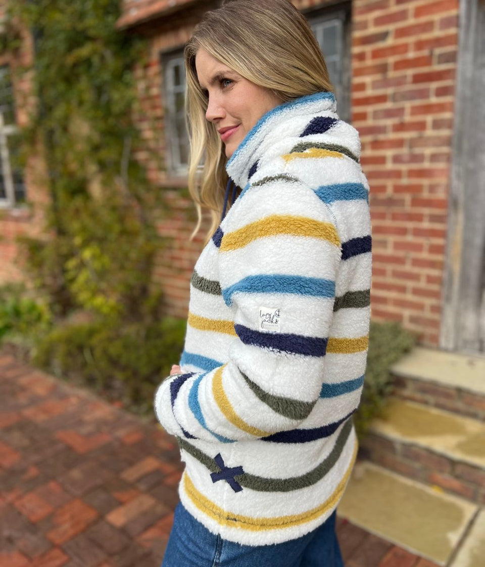 Lazy Jacks Ivory Striped Roll Neck Snug Fleece