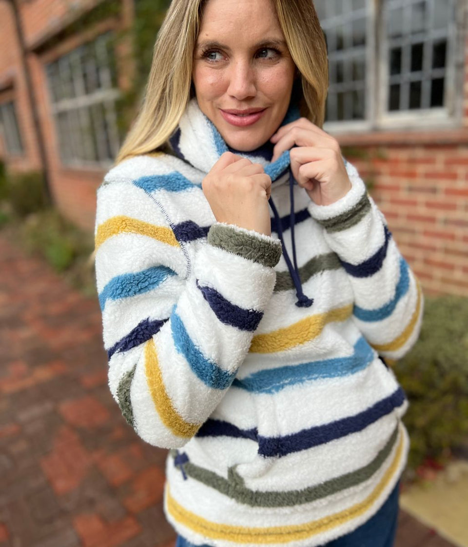Lazy Jacks Ivory Striped Roll Neck Snug Fleece