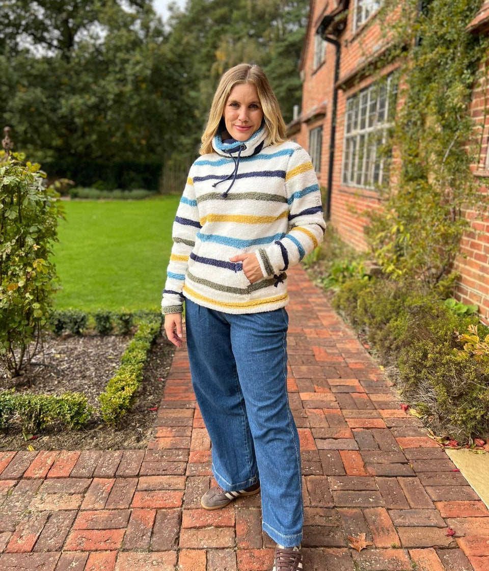 Lazy Jacks Ivory Striped Roll Neck Snug Fleece