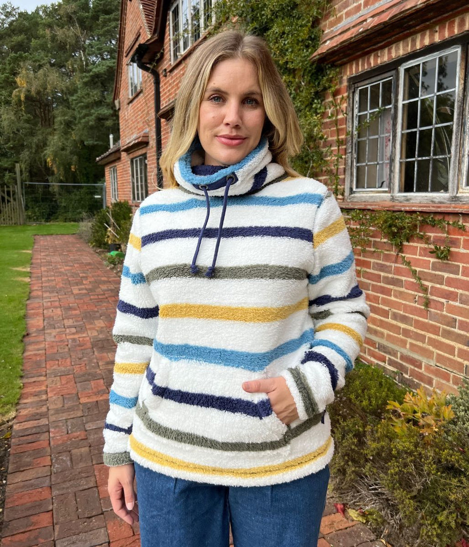 Lazy Jacks Ivory Striped Roll Neck Snug Fleece