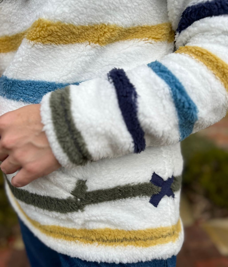 Lazy Jacks Ivory Striped Roll Neck Snug Fleece