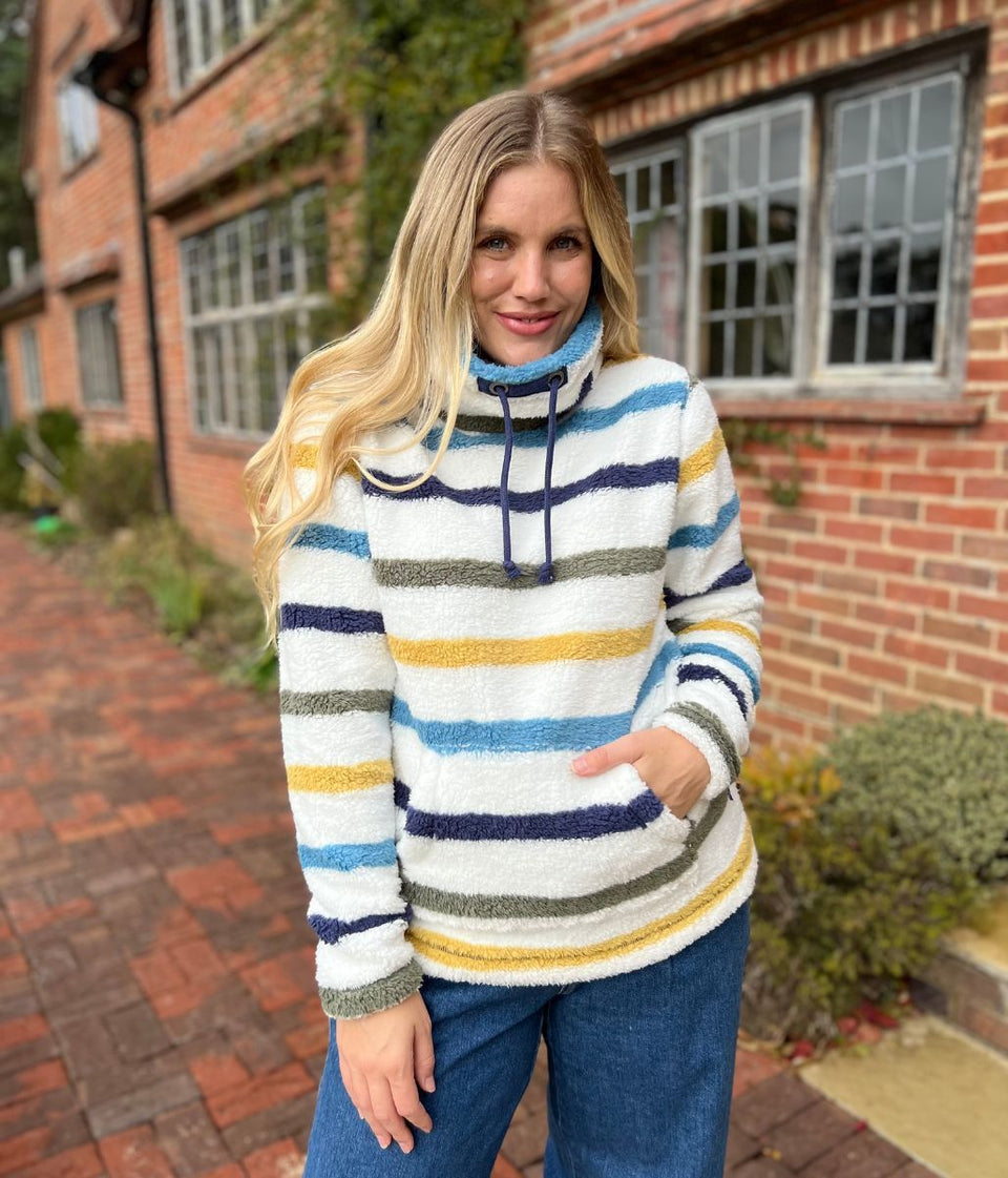 Lazy Jacks Ivory Striped Roll Neck Snug Fleece