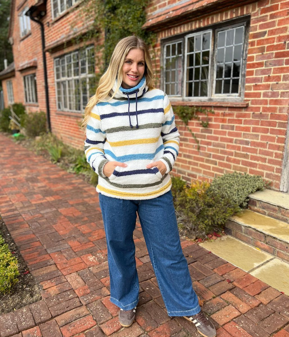 Lazy Jacks Ivory Striped Roll Neck Snug Fleece