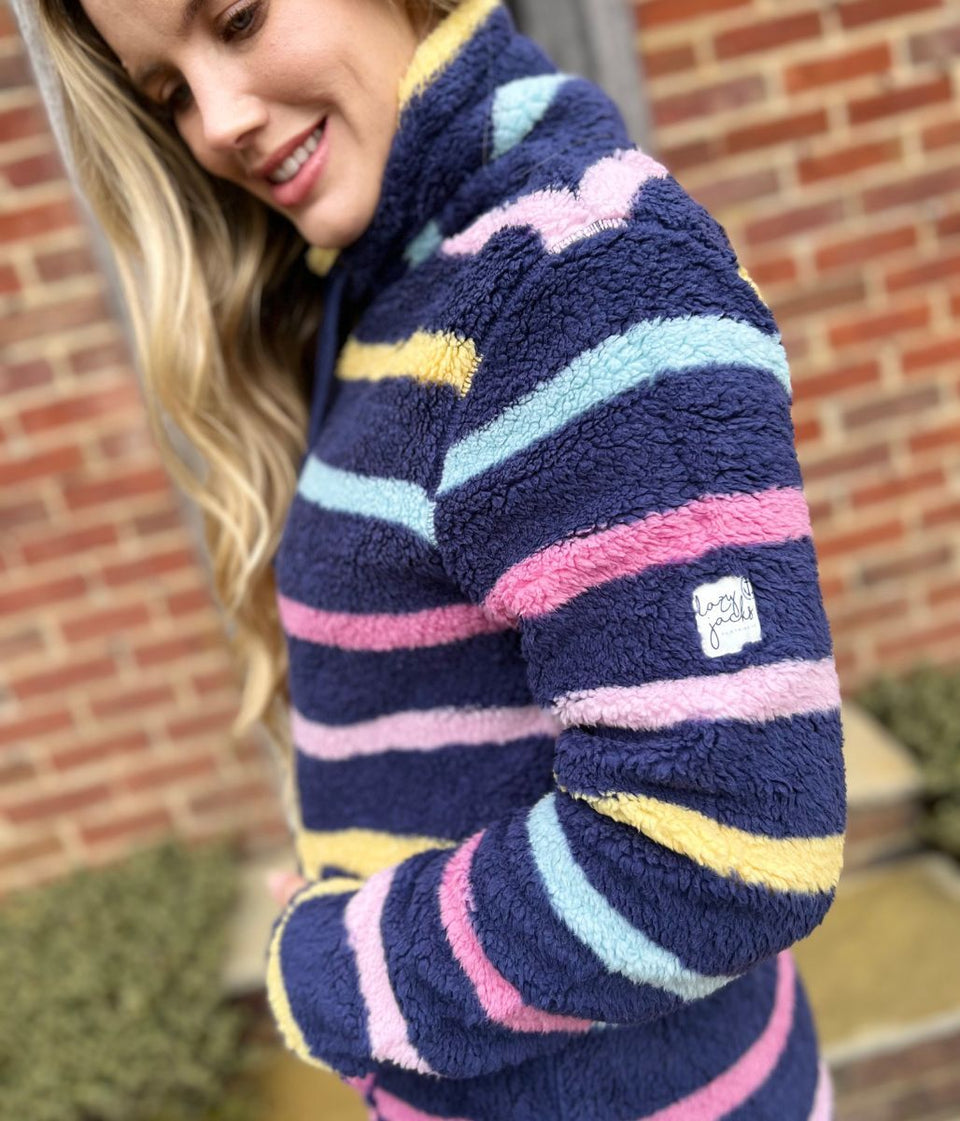 Lazy Jacks Navy Striped Roll Neck Snug Fleece