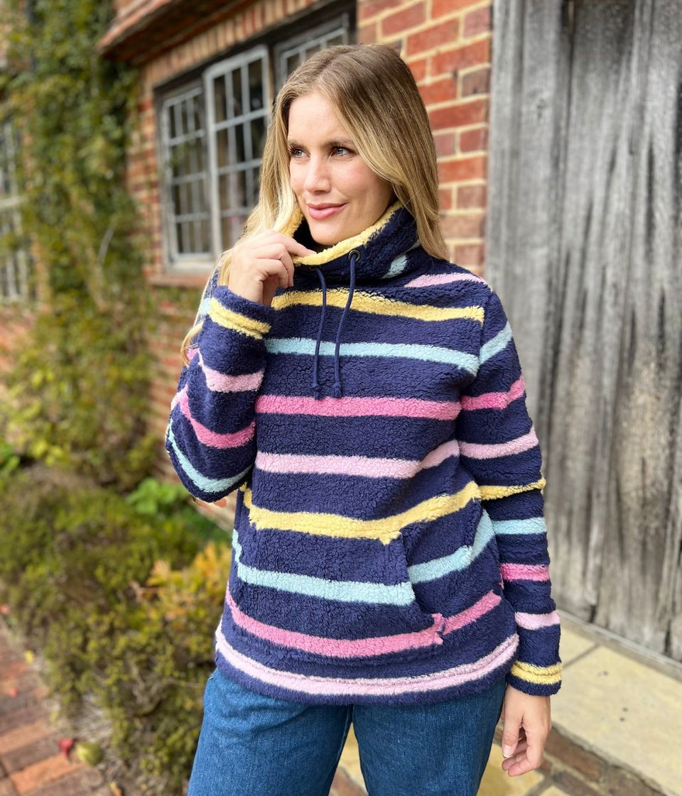 Lazy Jacks Navy Striped Roll Neck Snug Fleece