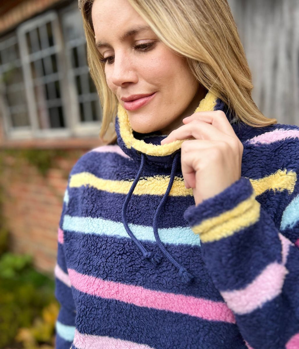Lazy Jacks Navy Striped Roll Neck Snug Fleece